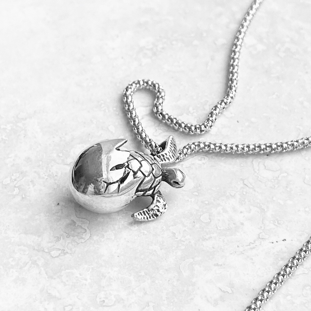 Sterling Silver Egg Hatching Turtle Necklace, Ani… - image 6